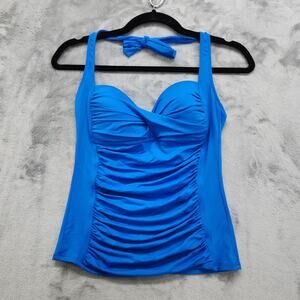 La Blanca Tankini Size 6 Blue Island Goddess Twist Tie Back Halter Ruched Swim